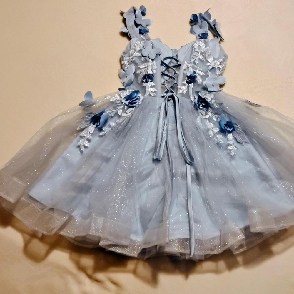 NWT Blue 3D Butterfly Corset Mini Dress Women's XXS Dress Formal Prom - Picture 6 of 8
